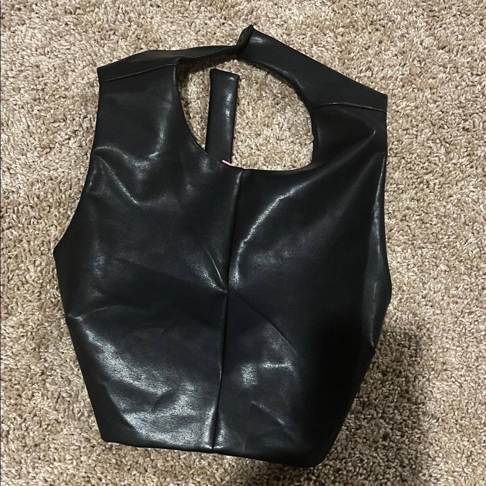 Edikted Black Faux Leather Halter Crop Top